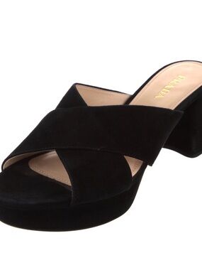 Prada Black Suede Crisscross Platform Mule